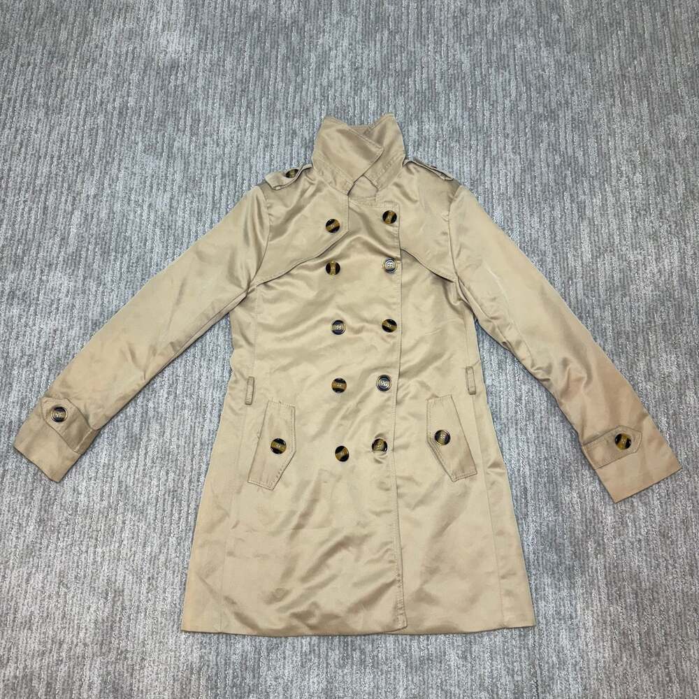 Women’s Beige Trench Coat Double Breasted Long Jacket Size L (Unbranded)